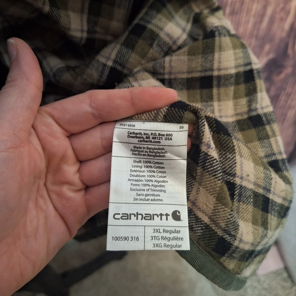 Carhartt Olive Vintage Flannel Lined Mens Size 3XL.